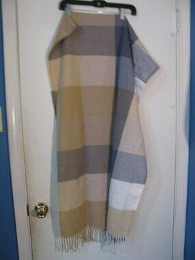 * Striped Plaid Winter Scarf New in Pkg Camel Tan Gray